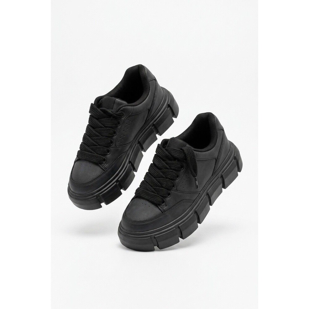 Zara Chunky Lace Up Platform Sneakers Black Leather Men 8 EUR 41 NWT Style